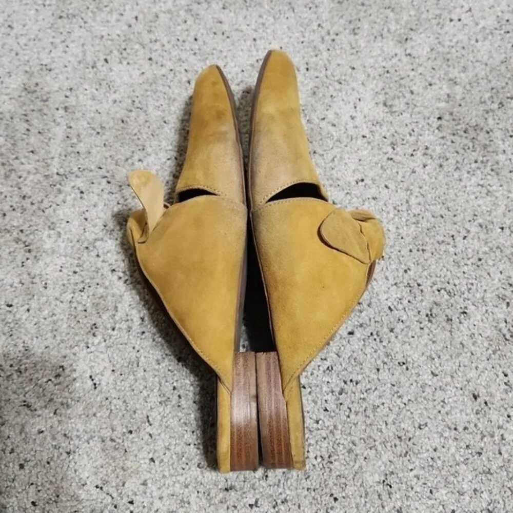 Jeffrey Campbell Suede Charlin Bow Pointy Toe Flat Mule Mustard Yellow Size 8 - Picture 10 of 12